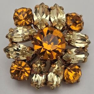 Vintage Unsigned Gold Orange Citrine Topaz Crystal Brooch
